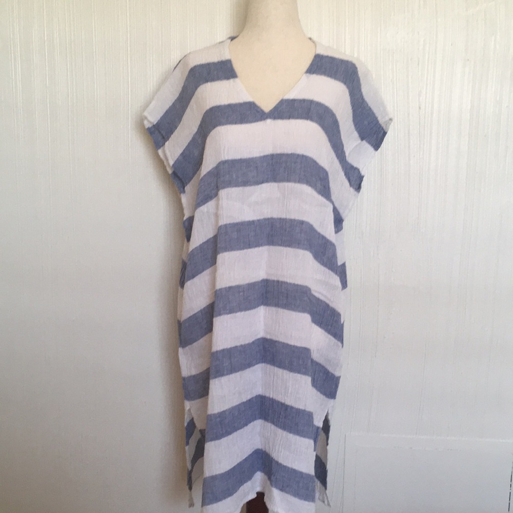Eileen Fisher organic linen beach swim cover up V Neck dress caftan kaftan XXS